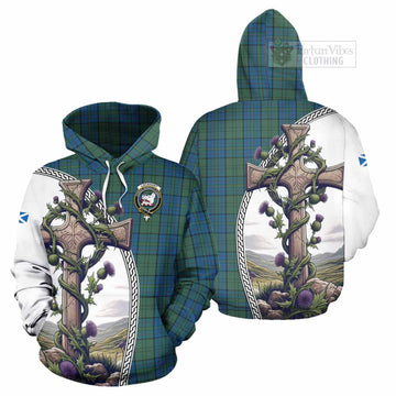 Lockhart Tartan Hoodie with Family Crest and St. Andrew's Cross Accented by Thistle Vines Zip Hoodie - Tartan Vibes Clothing