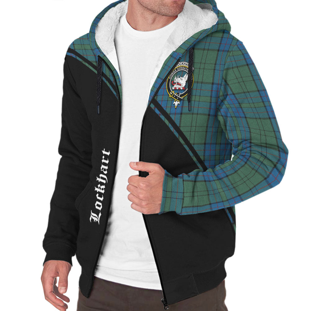 Lockhart Tartan Sherpa Hoodie with Family Crest Curve Style Unisex - Tartan Vibes Clothing