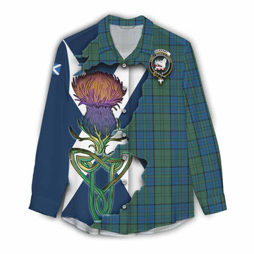 Tartan Vibes Clothing Lockhart Tartan Family Crest Women's Casual Shirt Scottish Thistle Celtic Inspired