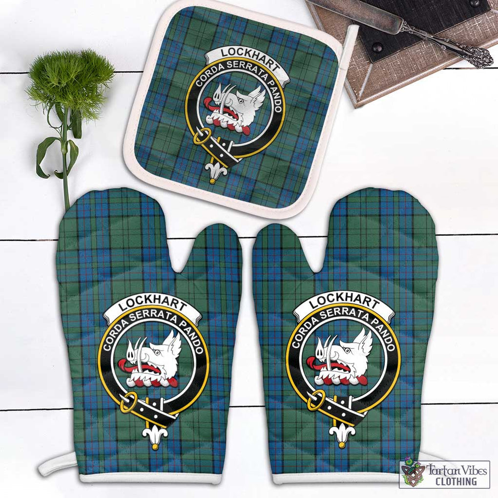 Lockhart Tartan Combo Oven Mitt & Pot-Holder with Family Crest Combo 2 Oven Mitt & 1 Pot-Holder Black - Tartan Vibes Clothing