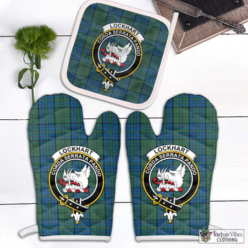 Lockhart Tartan Combo Oven Mitt & Pot-Holder with Family Crest Combo 2 Oven Mitt & 1 Pot-Holder Black - Tartan Vibes Clothing