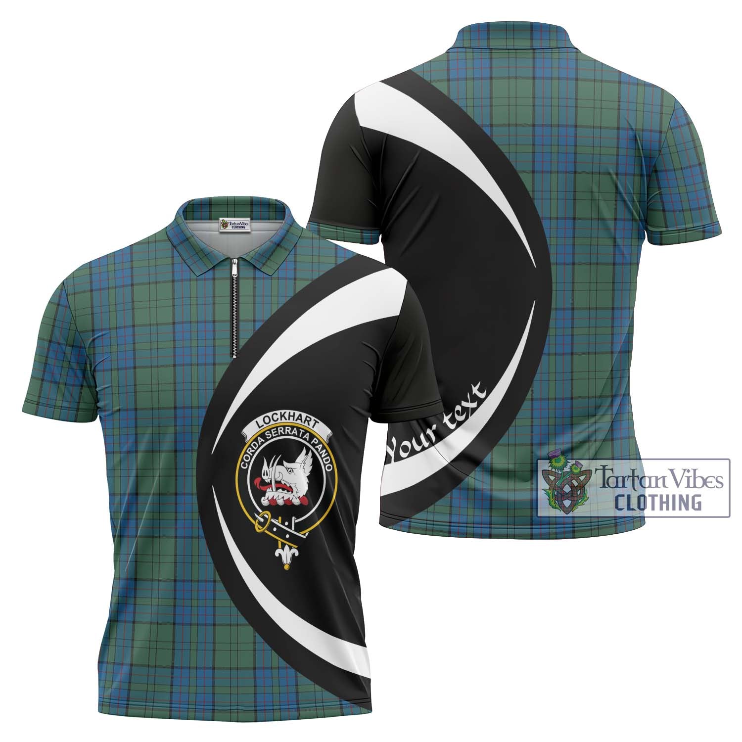Lockhart Tartan Zipper Polo Shirt with Family Crest Circle Style Unisex - Tartan Vibes Clothing