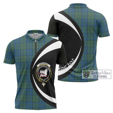 Lockhart Tartan Zipper Polo Shirt with Family Crest Circle Style Unisex - Tartan Vibes Clothing