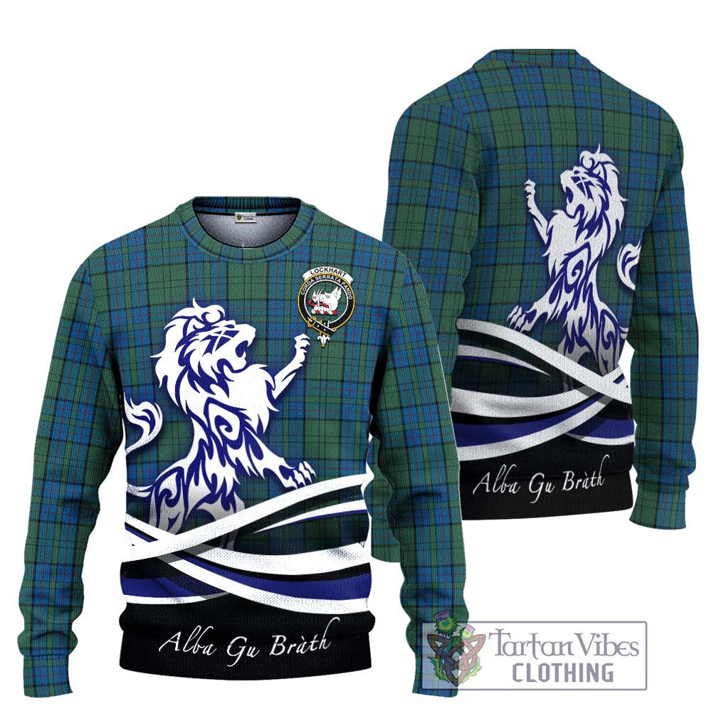 Lockhart Tartan Ugly Sweater with Alba Gu Brath Regal Lion Emblem Unisex - Tartan Vibes Clothing