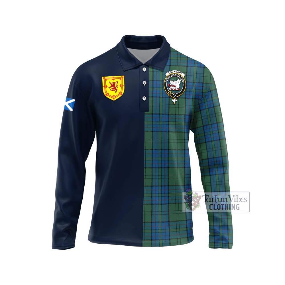 Lockhart Tartan Long Sleeve Polo Shirt Alba with Scottish Lion Royal Arm Half Style Unisex - Tartan Vibes Clothing