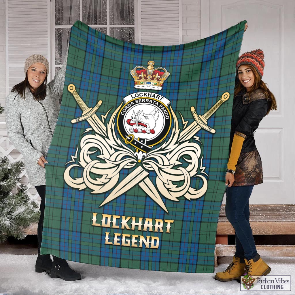 Lockhart Tartan Blanket with Clan Crest and the Golden Sword of Courageous Legacy X-Large 59 x 79 inches 150 x 200 cm - Tartan Vibes Clothing