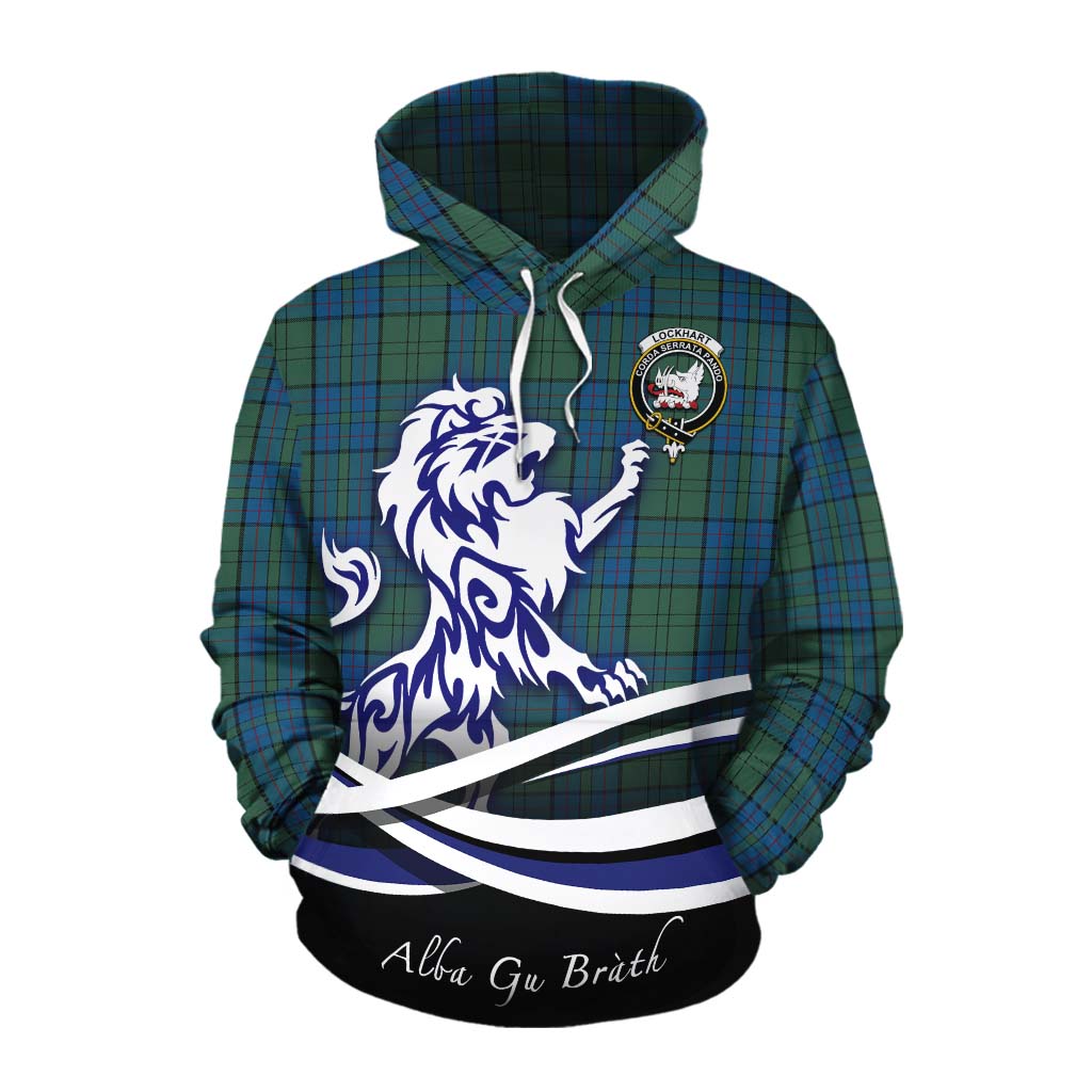 Lockhart Tartan Cotton Hoodie with Alba Gu Brath Regal Lion Emblem Pullover Hoodie XS - Tartan Vibes Clothing