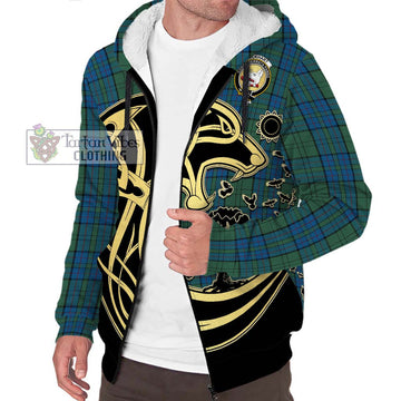 Lockhart Tartan Sherpa Hoodie with Family Crest Celtic Wolf Style Unisex S - Tartan Vibes Clothing