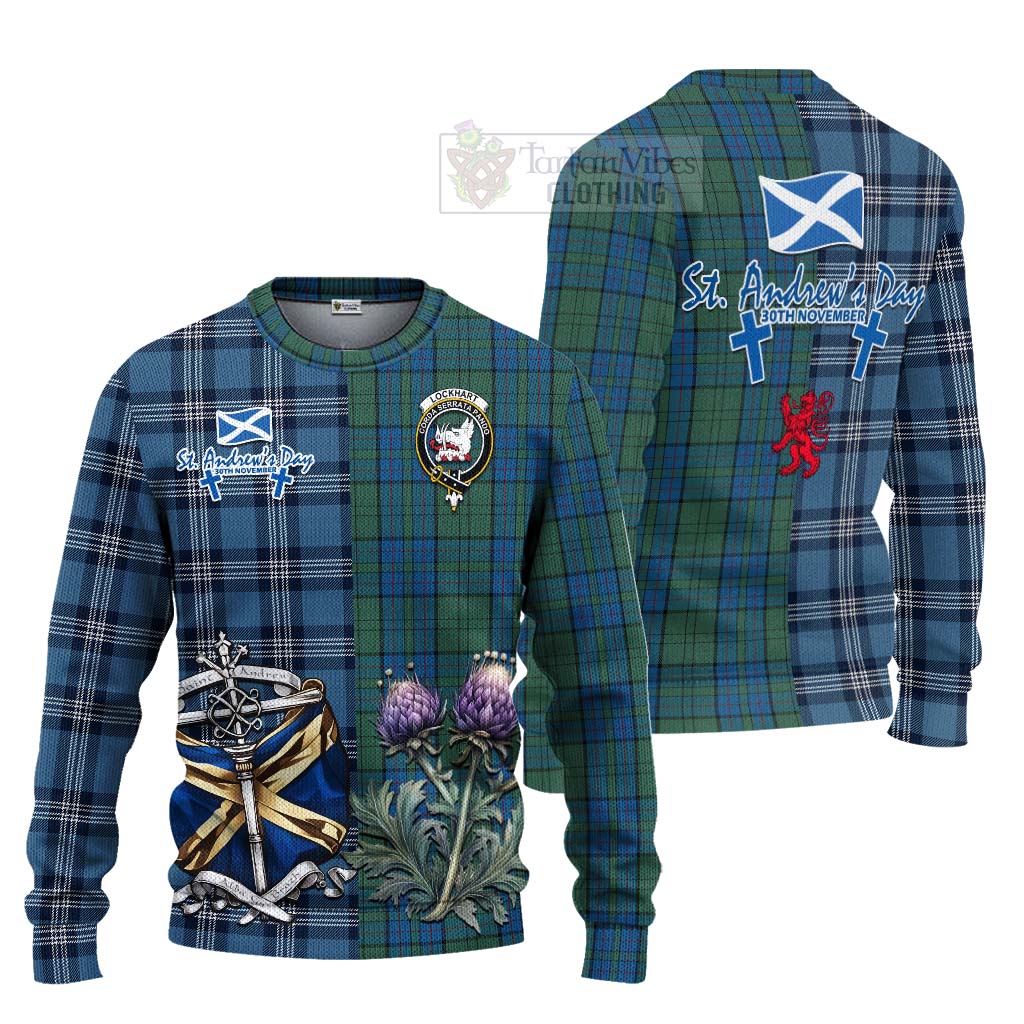 Lockhart Tartan Knitted Sweater Happy St. Andrew's Day Half Tartan Style Unisex - Tartan Vibes Clothing