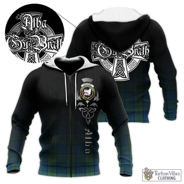 Lockhart Tartan Knitted Hoodie Featuring Alba Gu Brath Family Crest Celtic Inspired