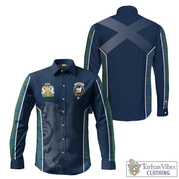Lockhart Tartan Long Sleeve Button Up Shirt with Family Crest and Lion Rampant Vibes Sport Style Men's Shirt - Tartan Vibes Clothing