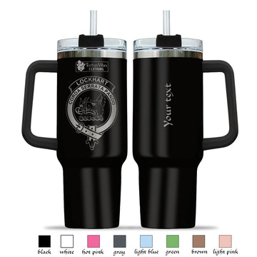 Lockhart Clan Crest Engraved Tumbler with Handle 40 OZ - 2D-tartanvibesclothing