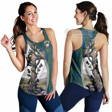 Lockhart Tartan Women's Racerback Tanks with Family Crest and St. Andrew's Cross Accented by Thistle Vines 4XL - Tartan Vibes Clothing