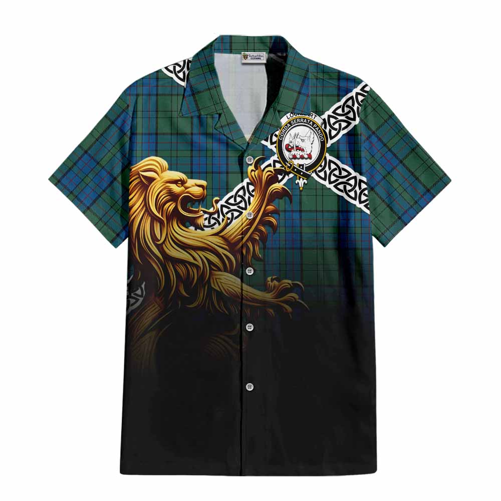 Lockhart Crest Tartan Hawaiian Shirt with Golden Lion Emblem Celtic Style Kid - Tartan Vibes Clothing
