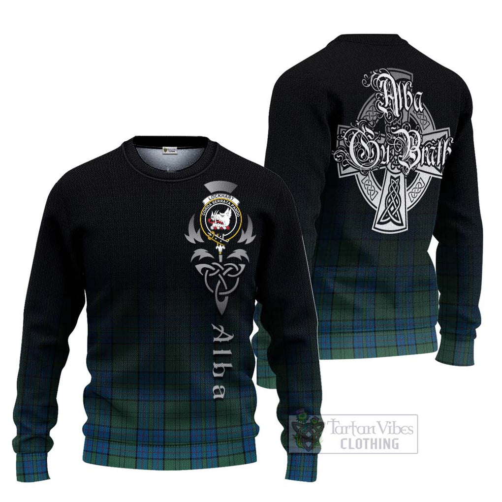Lockhart Tartan Ugly Sweater Featuring Alba Gu Brath Family Crest Celtic Inspired Unisex - Tartan Vibes Clothing