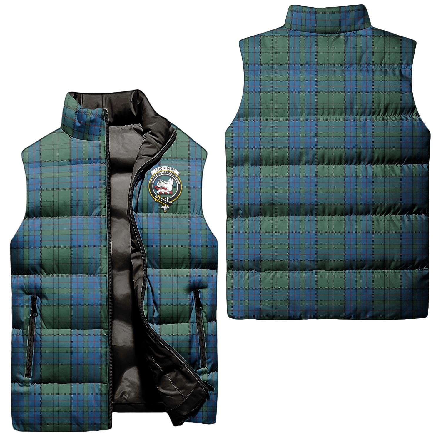 Lockhart Tartan Sleeveless Puffer Jacket with Family Crest Unisex - Tartan Vibes Clothing