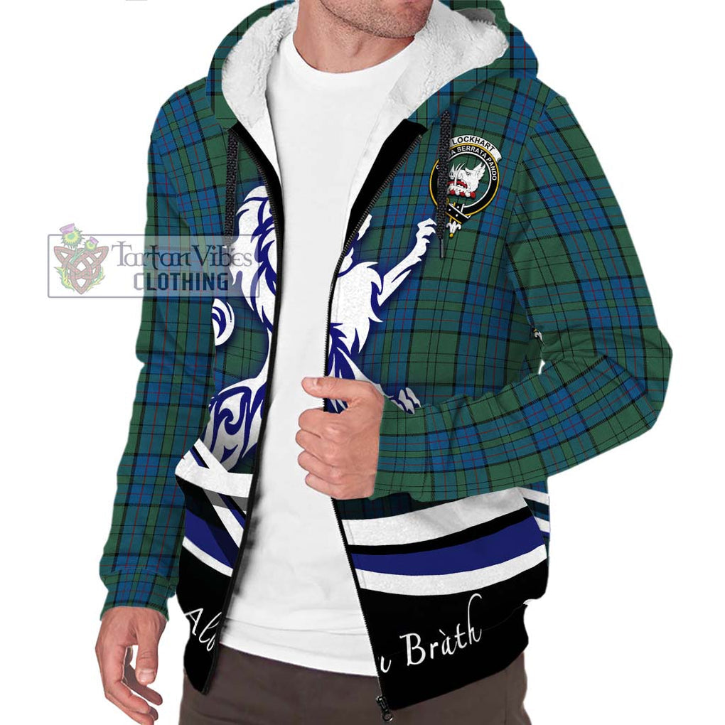 Lockhart Tartan Sherpa Hoodie with Alba Gu Brath Regal Lion Emblem Unisex S - Tartan Vibes Clothing