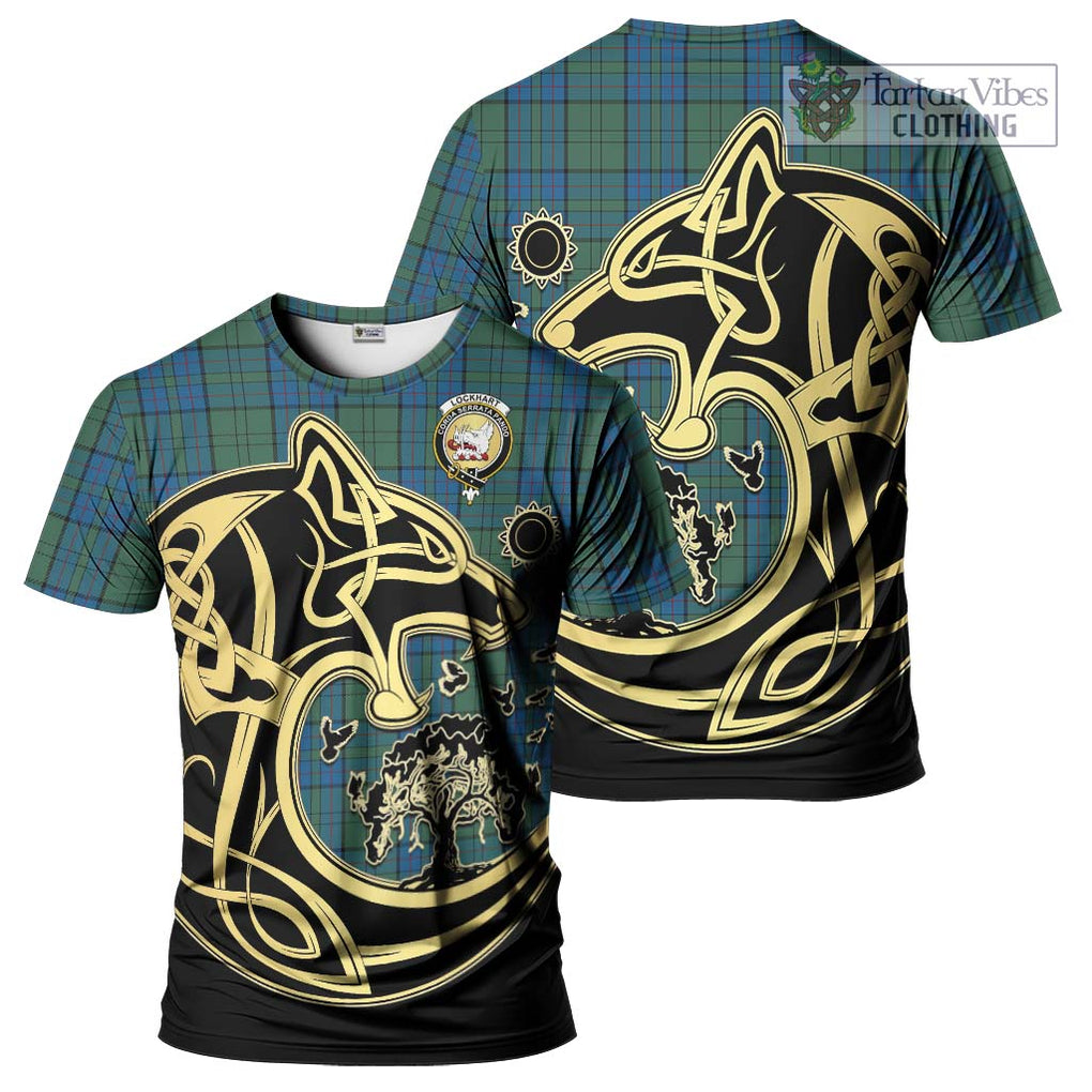 Lockhart Tartan T-Shirt with Family Crest Celtic Wolf Style Kid's Shirt - Tartan Vibes Clothing