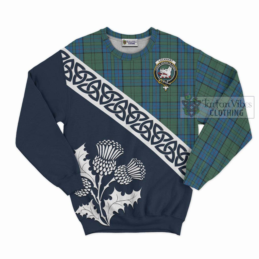 Lockhart Tartan Sweatshirt Featuring Thistle and Scotland Map Unisex - Tartan Vibes Clothing