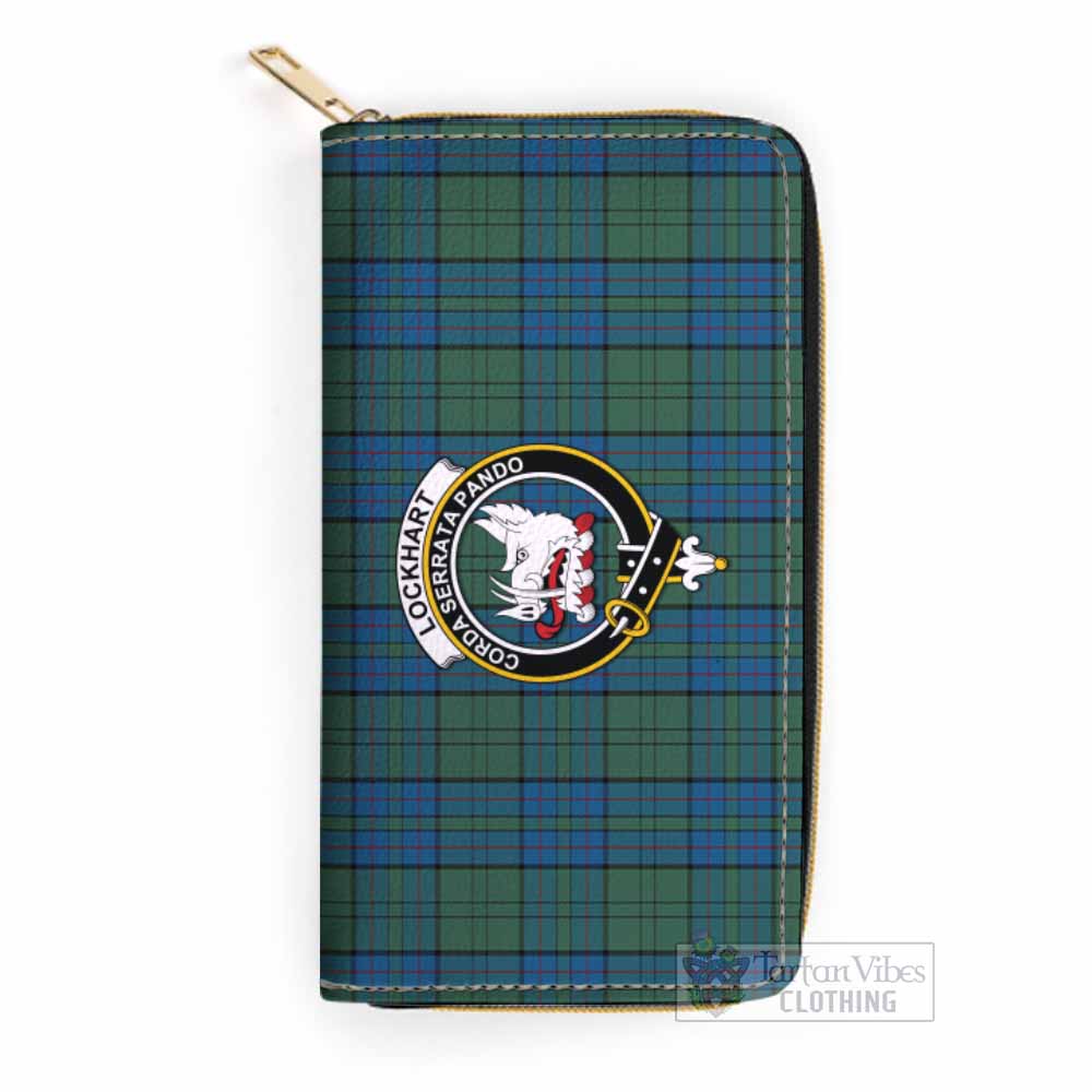 Lockhart Tartan Women's Leather Wallet with Family Crest One Size 19.7*10.5*3.5 cm - Tartan Vibes Clothing