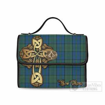 Tartan Vibes Clothing Lockhart Tartan Waterproof Canvas Bag Golden Thistle Celtic Cross Style