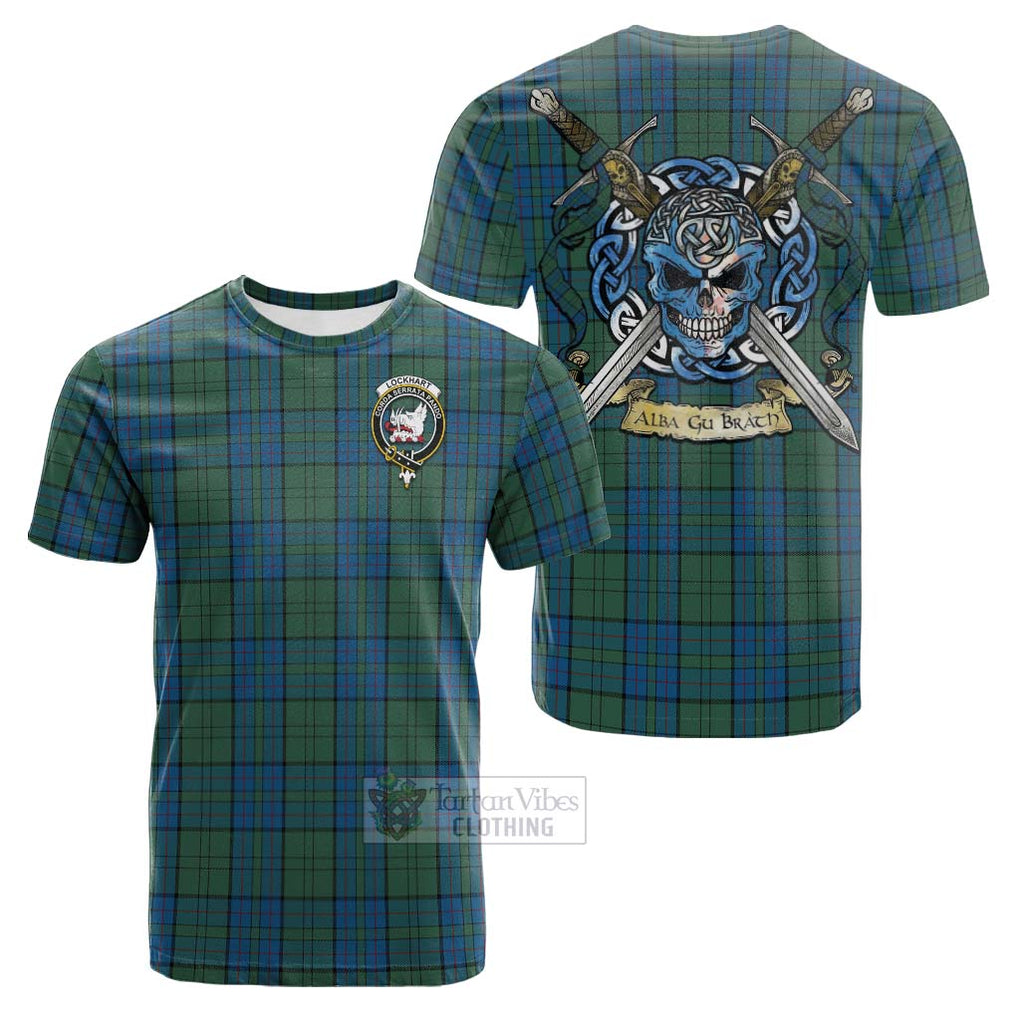 Lockhart Tartan Cotton T-shirt with Family Crest Celtic Skull Style Kid's Shirt - Tartan Vibes Clothing