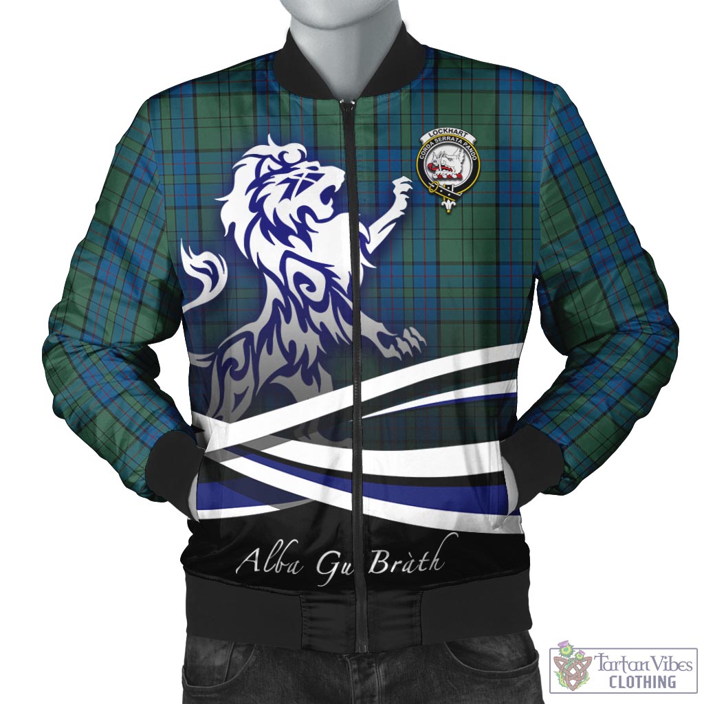 Lockhart Tartan Bomber Jacket with Alba Gu Brath Regal Lion Emblem Unisex - Tartan Vibes Clothing