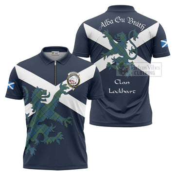 Lockhart Tartan Lion Rampant Zipper Polo Shirt Proudly Display Your Heritage with Alba Gu Brath and Clan Name Unisex - Tartan Vibes Clothing
