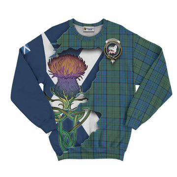 Tartan Vibes Clothing Lockhart Tartan Family Crest Sweatshirt Scottish Thistle Celtic Inspired