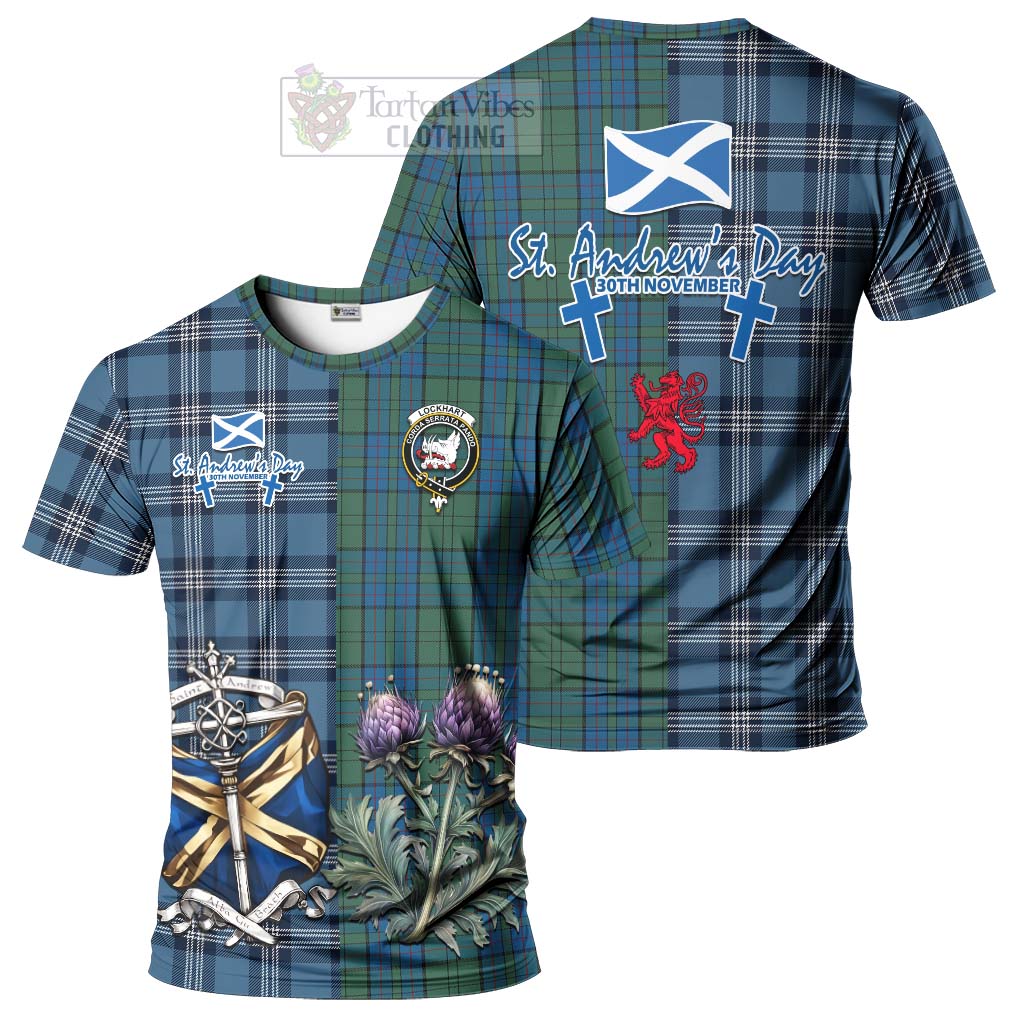 Tartan Vibes Clothing Lockhart Tartan T-Shirt Happy St. Andrew's Day Half Tartan Style