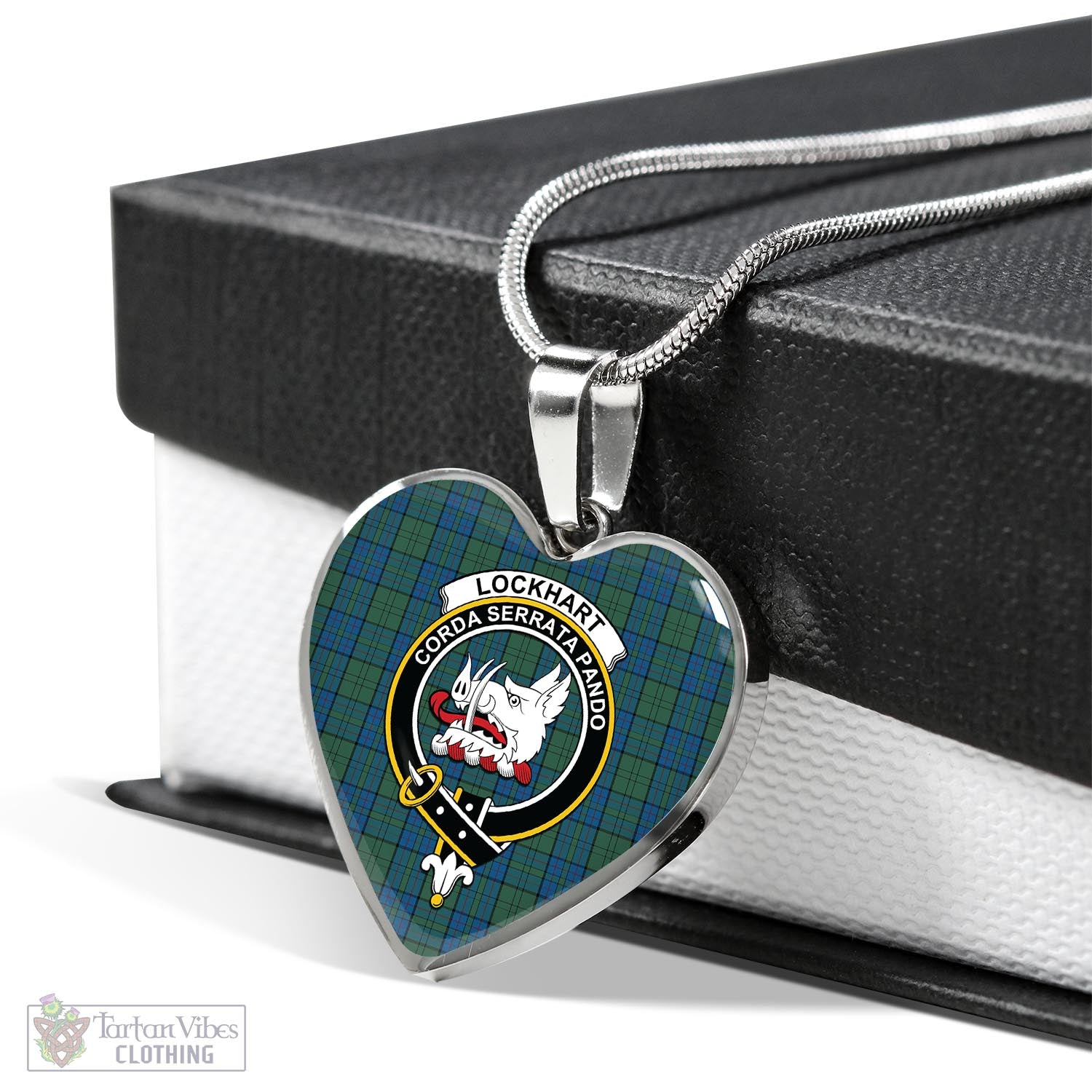 Lockhart Tartan Heart Necklace with Family Crest Luxury Necklace (Silver) No - Tartan Vibes Clothing