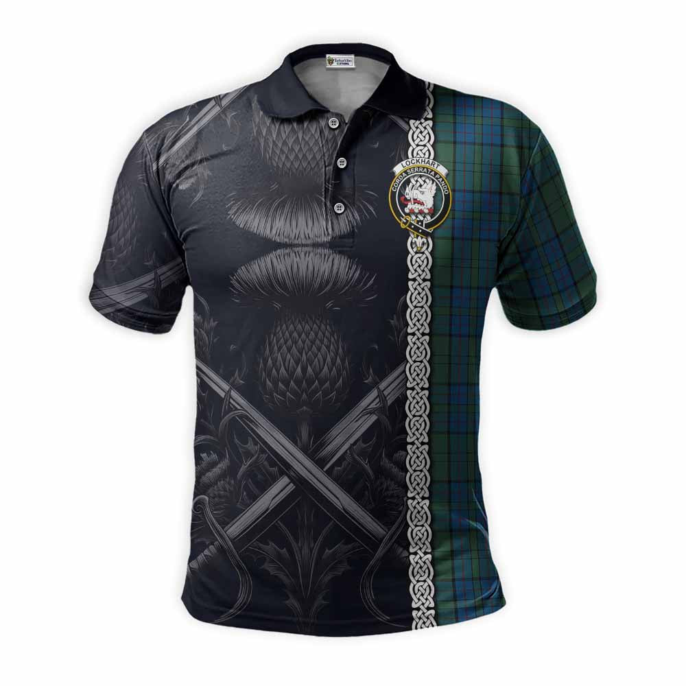 Lockhart Tartan Polo Shirt with Family Crest Cross Sword Thistle Celtic Vibes Kid - Tartan Vibes Clothing