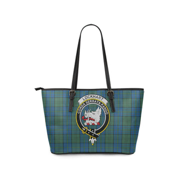 Lockhart Tartan Leather Tote Bag with Family Crest - Tartan Vibes Clothing