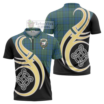Lockhart Tartan Zipper Polo Shirt with Family Crest and Celtic Symbol Style Unisex - Tartan Vibes Clothing