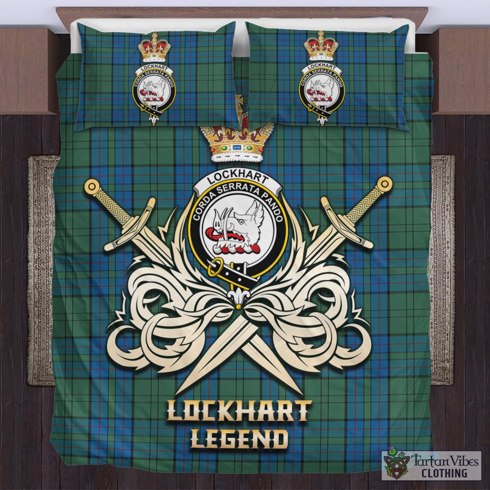 Tartan Vibes Clothing Lockhart Tartan Bedding Set with Clan Crest and the Golden Sword of Courageous Legacy
