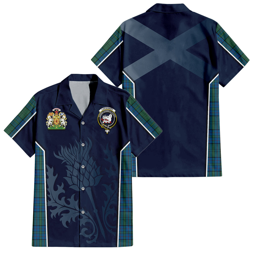 Lockhart Tartan Hawaiian Shirt with Family Crest and Scottish Thistle Vibes Sport Style Kid - Tartan Vibes Clothing