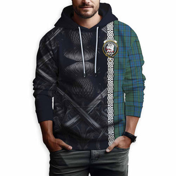 Lockhart Tartan Hoodie with Family Crest Cross Sword Thistle Celtic Vibes Pullover Hoodie - Tartan Vibes Clothing