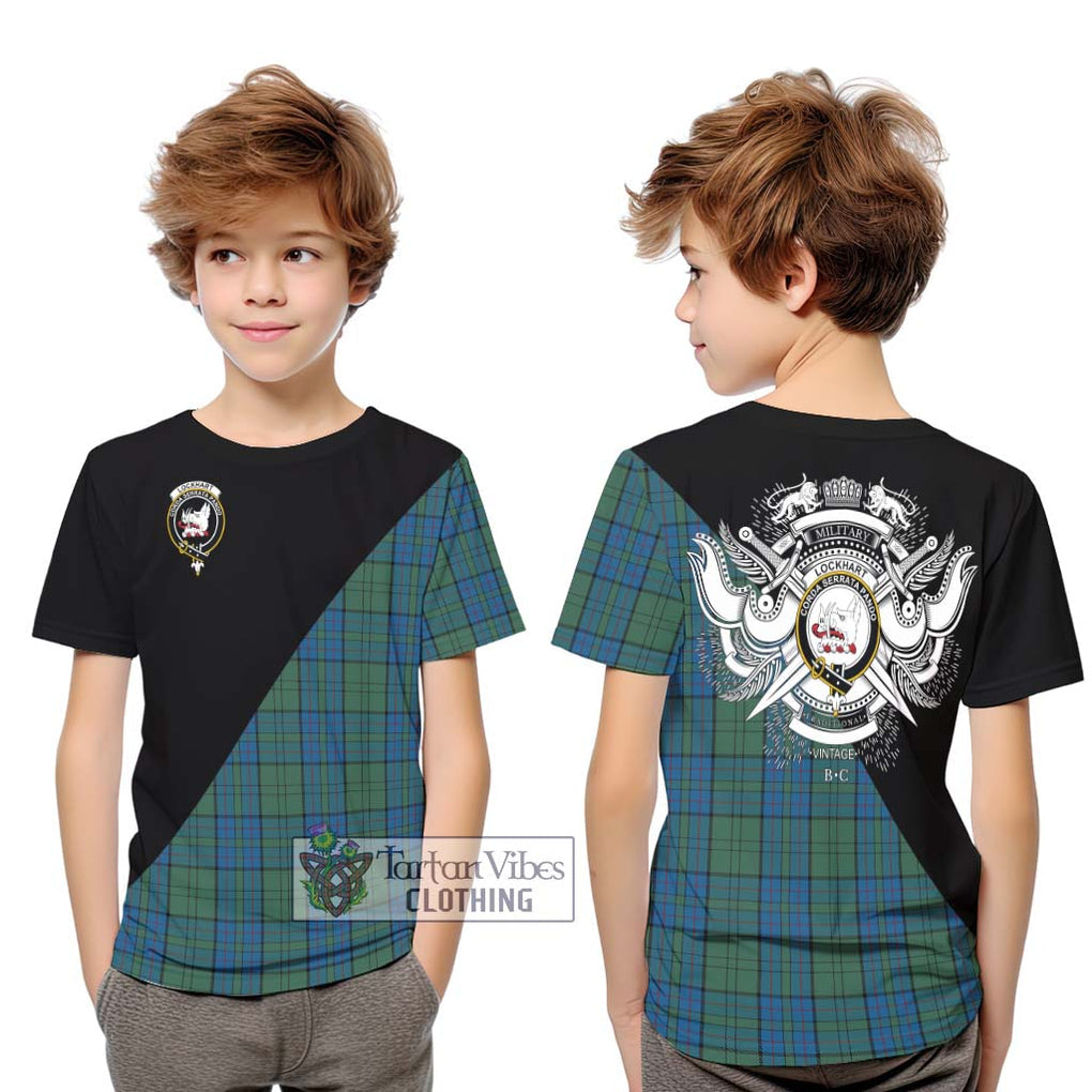 Lockhart Tartan Kid T-Shirt with Family Crest and Military Logo Style Youth XL Size14 - Tartan Vibes Clothing