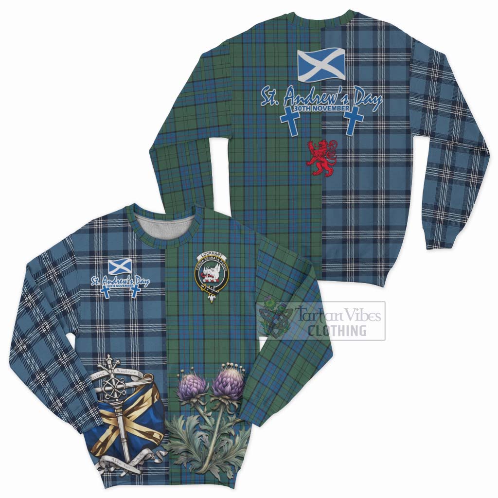 Lockhart Tartan Sweatshirt Happy St. Andrew's Day Half Tartan Style Unisex - Tartan Vibes Clothing