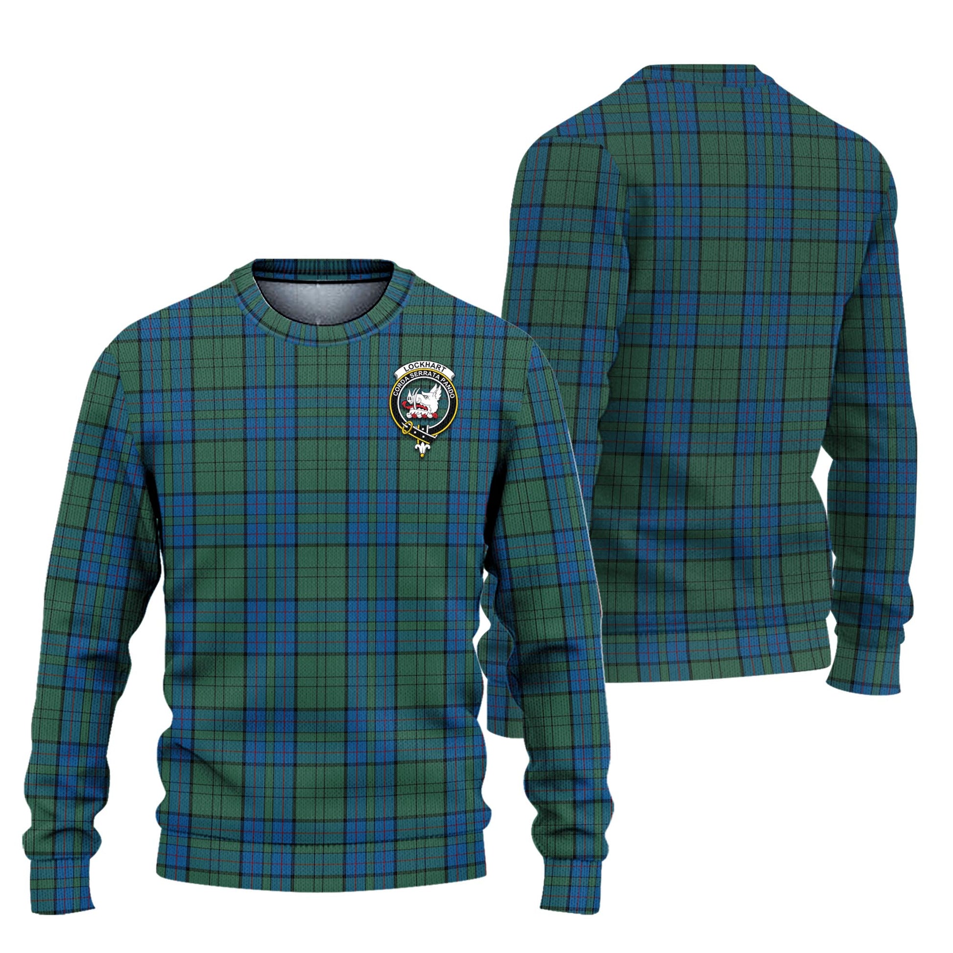 Lockhart Tartan Ugly Sweater with Family Crest Unisex - Tartan Vibes Clothing