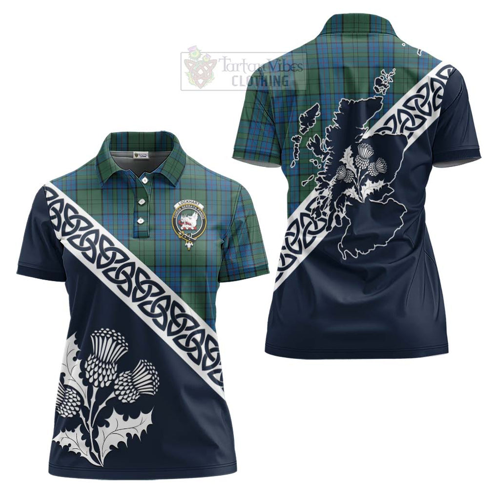 Lockhart Tartan Women's Polo Shirt Featuring Thistle and Scotland Map Women - Tartanvibesclothing Store