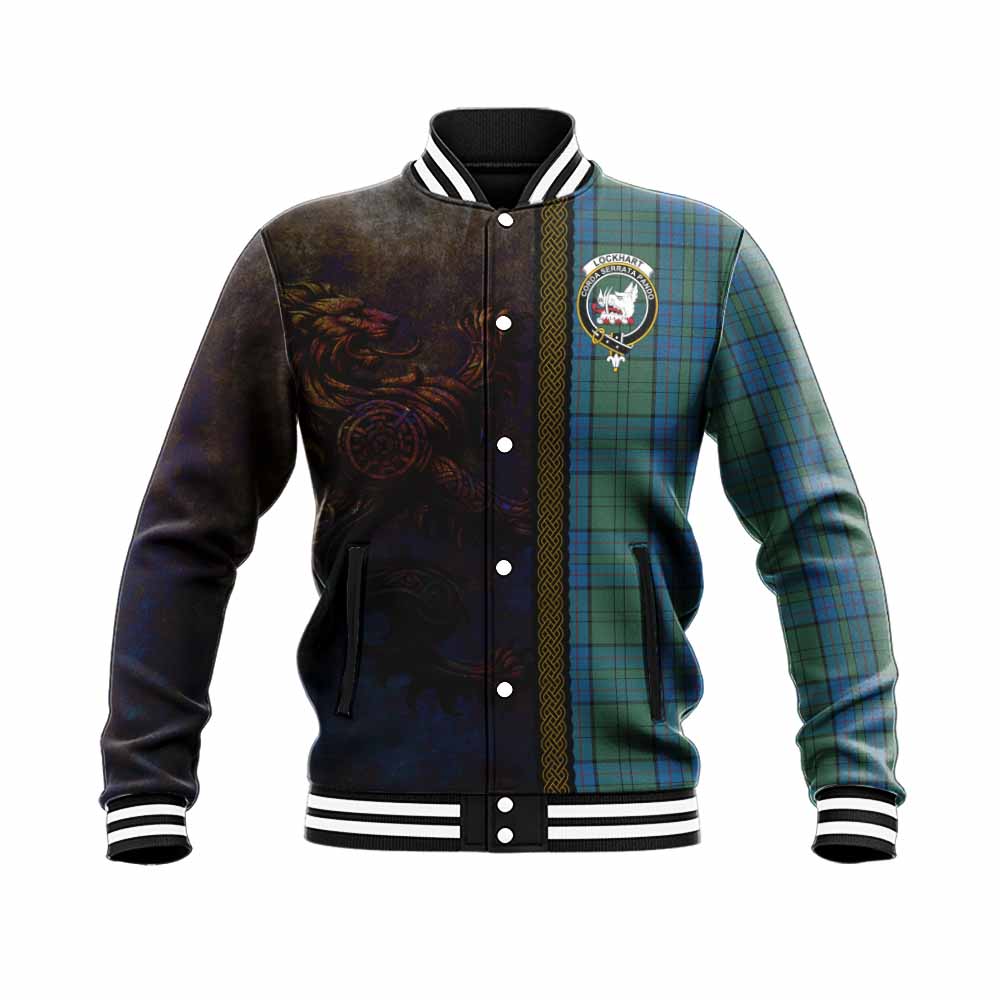 Lockhart Tartan Family Crest Baseball Jacket Alba Gu Brath Be Brave Lion Ancient Style Unisex - Tartan Vibes Clothing