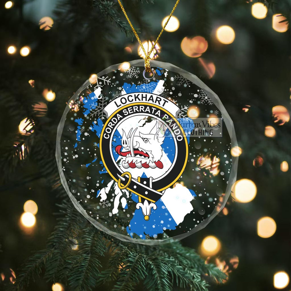 Lockhart Clan Crest Christmas Glass Ornament with Scotland Map Transparent Glass Circle - 2D-tartanvibesclothing