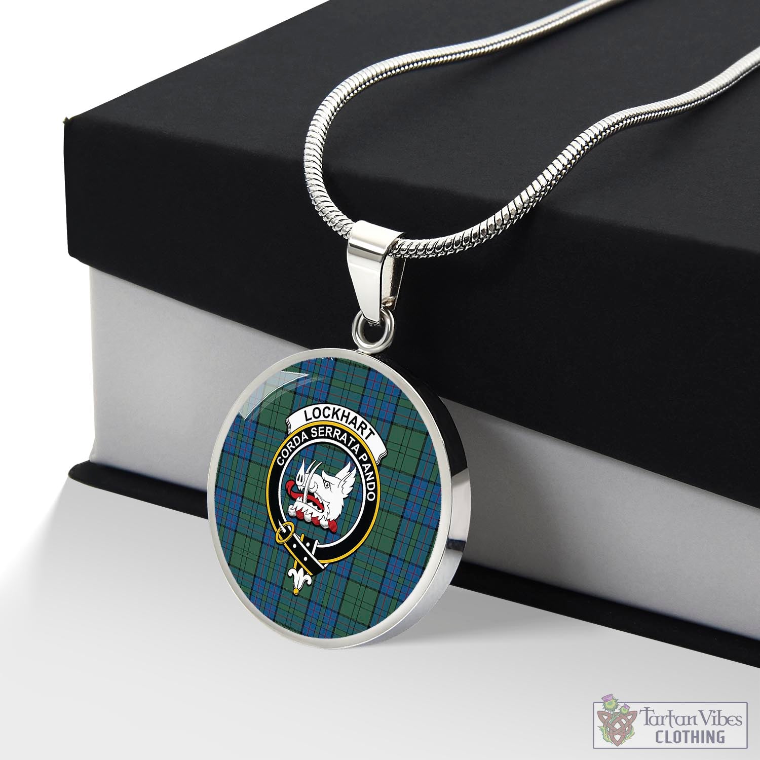 Lockhart Tartan Circle Necklace with Family Crest Luxury Necklace (Silver) No - Tartan Vibes Clothing
