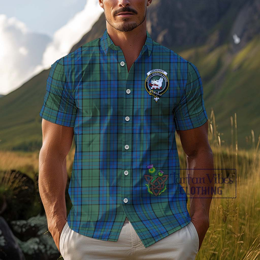 Lockhart Tartan Cotton Hawaiian Shirt with Family Crest Kid - Tartan Vibes Clothing