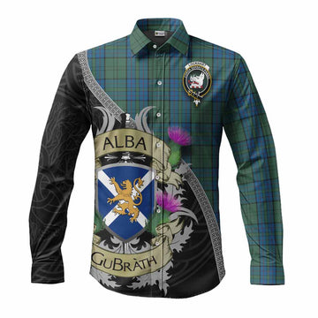 Lockhart Tartan Family Crest Long Sleeve Button Shirt Lion Rampant Royal Thistle Shield Celtic Inspired Men's Shirt S - Tartan Vibes Clothing