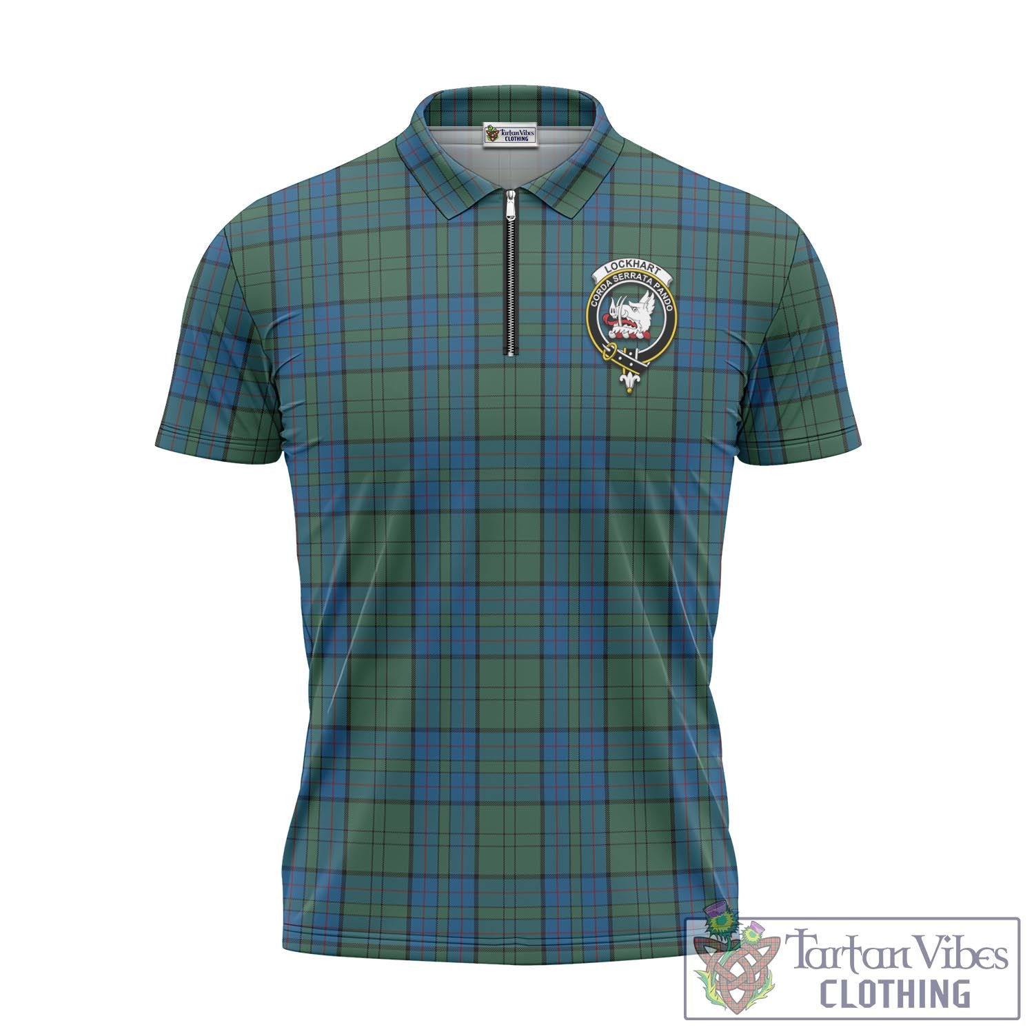 Tartan Vibes Clothing Lockhart Tartan Zipper Polo Shirt with Family Crest
