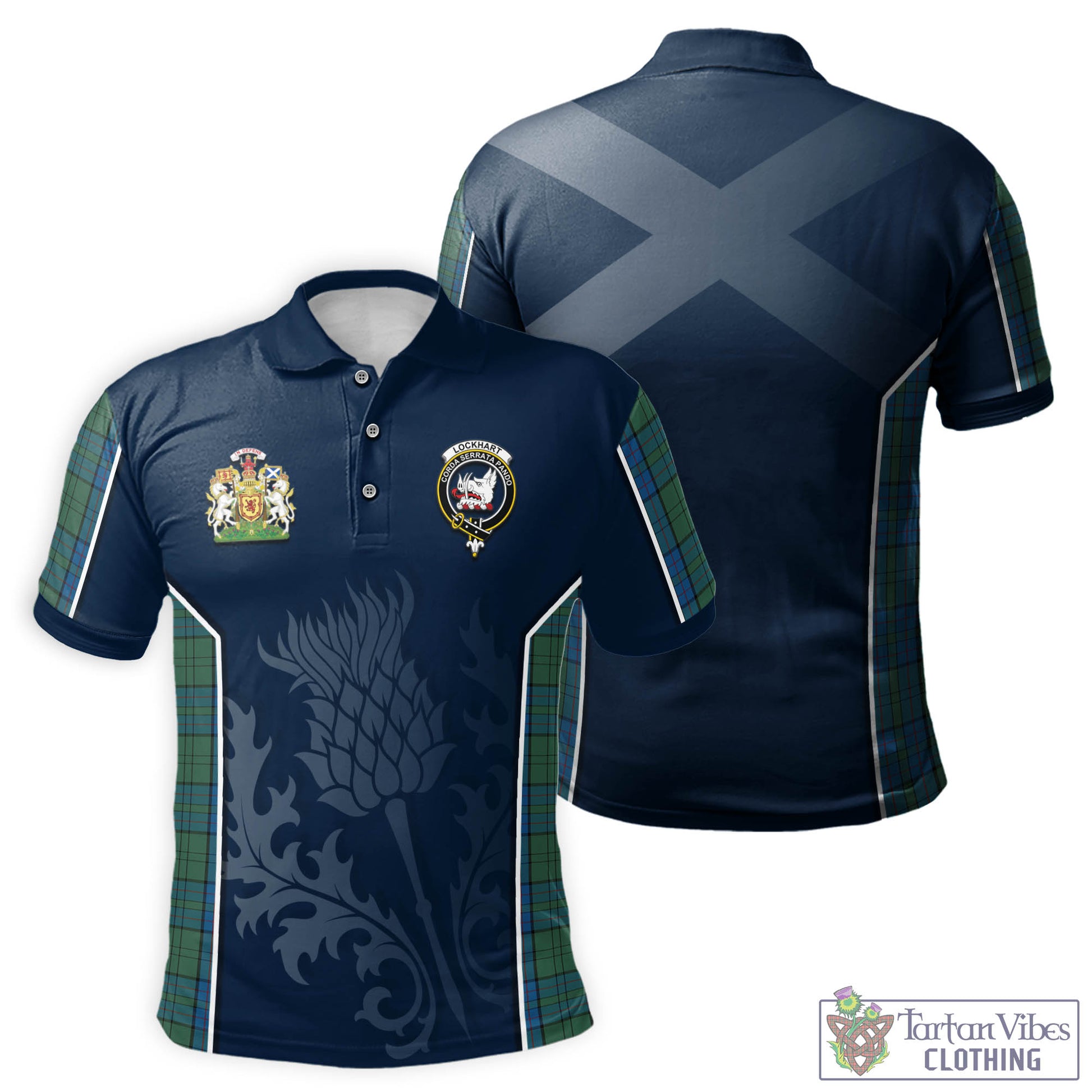 Tartan Vibes Clothing Lockhart Tartan Men's Polo Shirt with Family Crest and Scottish Thistle Vibes Sport Style