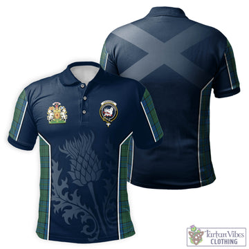Lockhart Tartan Men's Polo Shirt with Family Crest and Scottish Thistle Vibes Sport Style