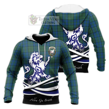 Lockhart Tartan Knitted Hoodie with Alba Gu Brath Regal Lion Emblem Unisex Knitted Pullover Hoodie - Tartan Vibes Clothing